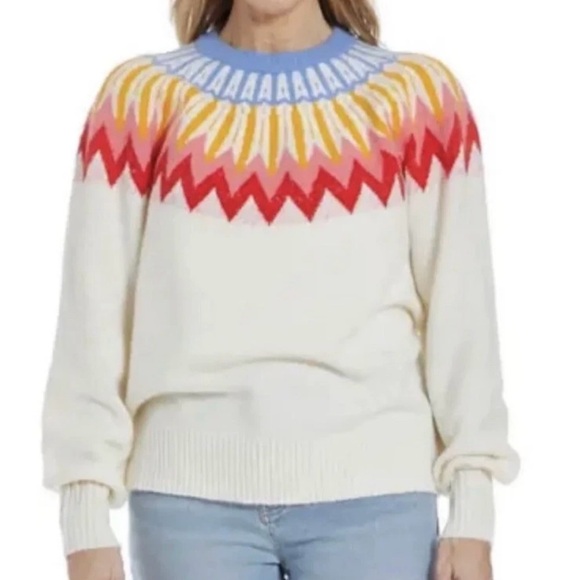 French Connection Women's Sweater Rainbow Fair Isle XXL Ivory Soft Knit - Picture 1 of 5